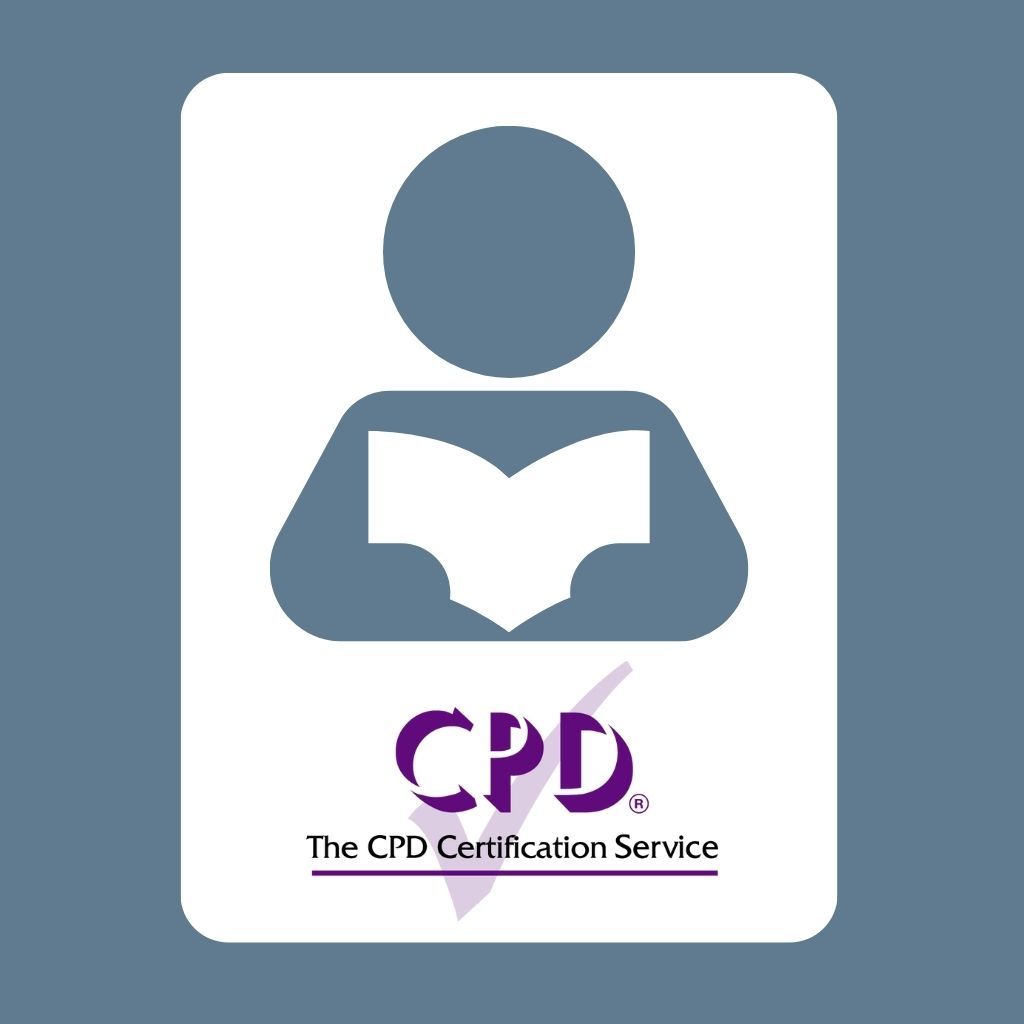 Icon of a person reading a book, with the CPD logo present to demonstrate a commitment to ongoing professional development
